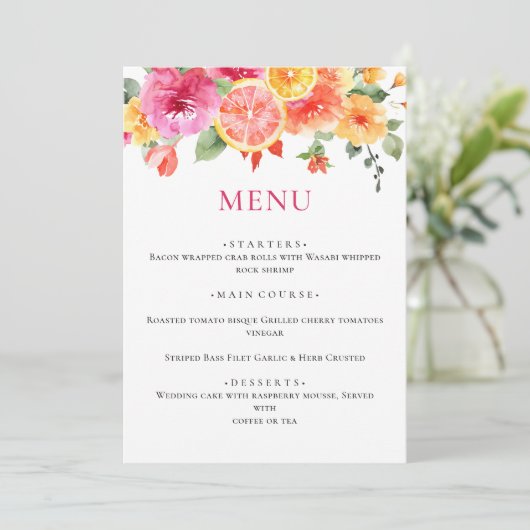 Feestelijk Bright Flowers Floral Citrus Vrijgezell Menu (Staand voorkant)