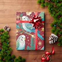 Feestelijk Budgie Gold & Red Christmas Wrapping Pa