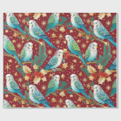 Feestelijk Budgie Gold & Red Christmas Wrapping Pa Cadeaupapier (Vlak)