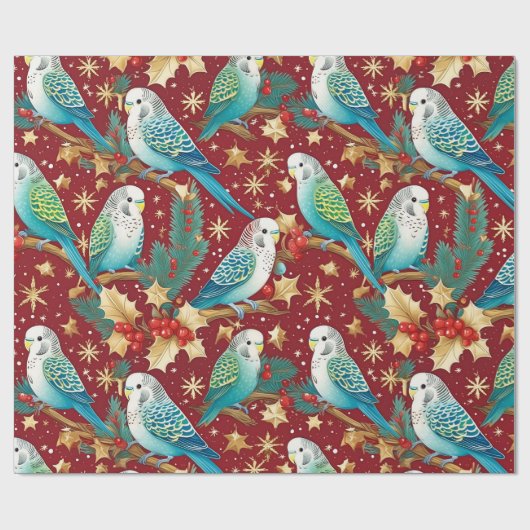Feestelijk Budgie Gold & Red Christmas Wrapping Pa Cadeaupapier (Vlak)