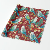 Feestelijk Budgie Gold & Red Christmas Wrapping Pa Cadeaupapier (Uitgerold)