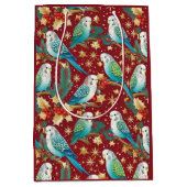 Feestelijk Budgie Gold & Red Christmas Wrapping Pa Medium Cadeauzakje (Voorkant)