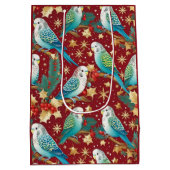Feestelijk Budgie Gold & Red Christmas Wrapping Pa Medium Cadeauzakje (Achterkant)