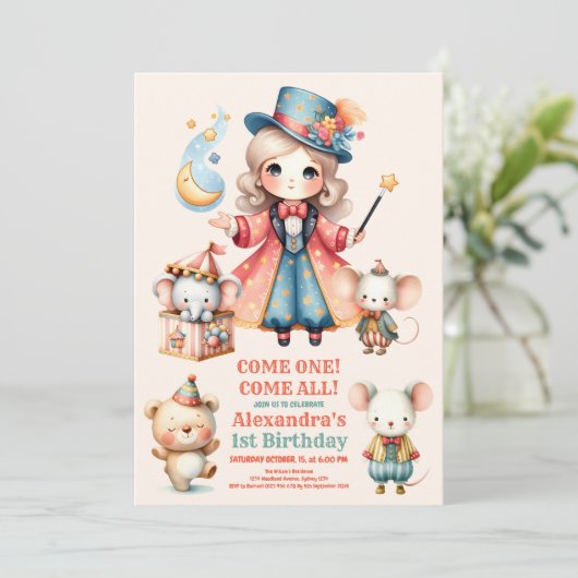 Feestelijk Carnaval Circus Party Kind 1e Verjaarda Kaart (Staand voorkant)