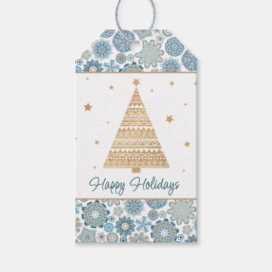 Feestelijk Chique Bloemen Mandala Sneeuwvlokken pa Cadeaulabel (Voorkant)