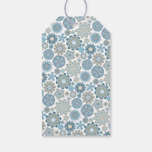 Feestelijk Chique Bloemen Mandala Sneeuwvlokken pa Cadeaulabel (Achterkant)