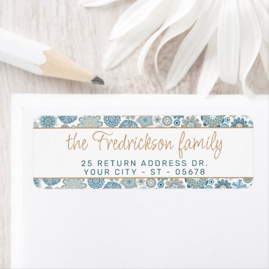 Feestelijk Chique Bloemen Mandala Sneeuwvlokken pa Etiket (Insitu)