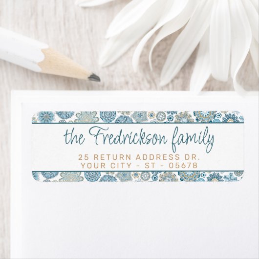 Feestelijk Chique Bloemen Mandala Sneeuwvlokken pa Etiket (Insitu)