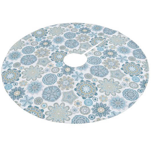 Feestelijk Chique Bloemen Mandala Sneeuwvlokken pa Fleece Kerstboom Rok (Gekanteld)