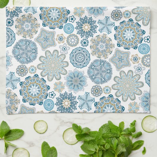 Feestelijk Chique Bloemen Mandala Sneeuwvlokken pa Theedoek (Gevouwen)