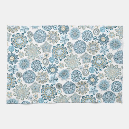Feestelijk Chique Bloemen Mandala Sneeuwvlokken pa Theedoek (Horizontaal)