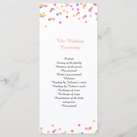 Feestelijk Confetti bruiloft ceremonie programma Programmakaart (Achterkant)
