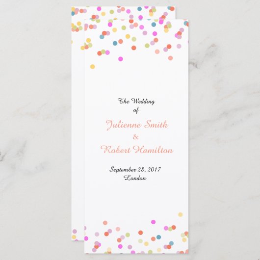 Feestelijk Confetti bruiloft ceremonie programma Programmakaart (Voorkant / Achterkant)