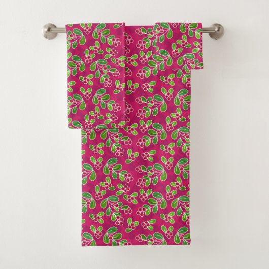 Feestelijk Cranberry Fruit Pattern, Fuchsia Bad Handdoek (Insitu)