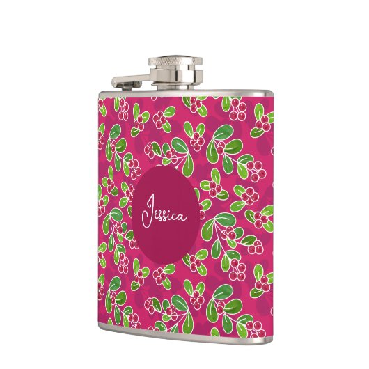 Feestelijk Cranberry Fruit Pattern, Fuchsia Heupfles (Links)
