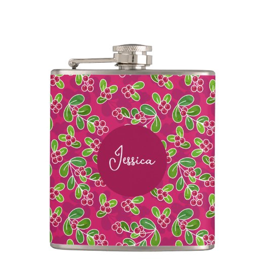 Feestelijk Cranberry Fruit Pattern, Fuchsia Heupfles (Voorkant)