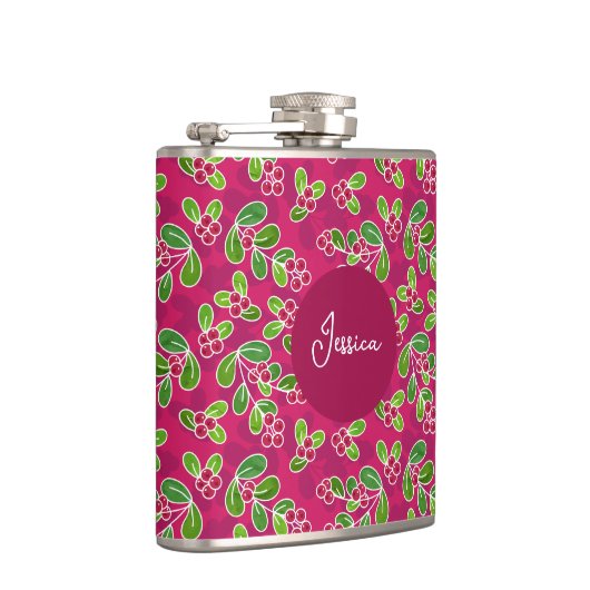 Feestelijk Cranberry Fruit Pattern, Fuchsia Heupfles (Rechts)
