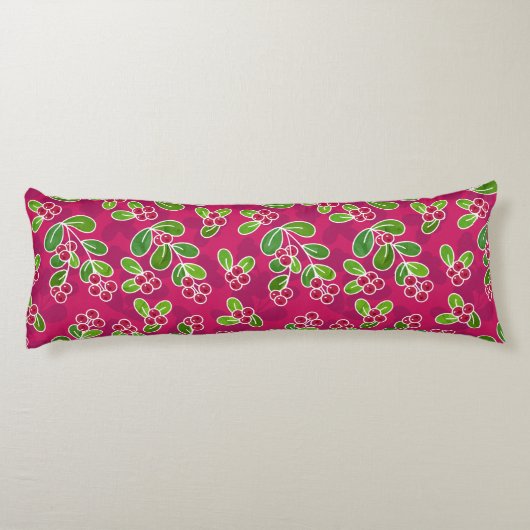 Feestelijk Cranberry Fruit Pattern, Fuchsia Lichaamskussen (Achterkant)