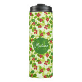 Feestelijk Cranberry Fruit Pattern & Monogram, Gro Thermosbeker (Voorkant)