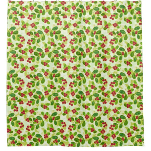Feestelijk Cranberry fruitpatroon, groen Douchegordijn (Voorkant)