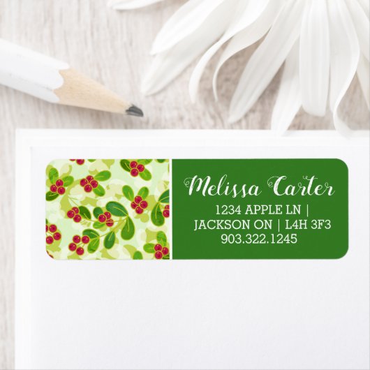 Feestelijk Cranberry fruitpatroon, groen Etiket (Insitu)