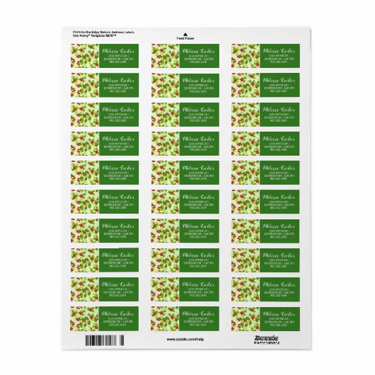 Feestelijk Cranberry fruitpatroon, groen Etiket (Full Sheet)