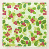 Feestelijk Cranberry fruitpatroon, groen Glazen Onderzetter (Voorkant)