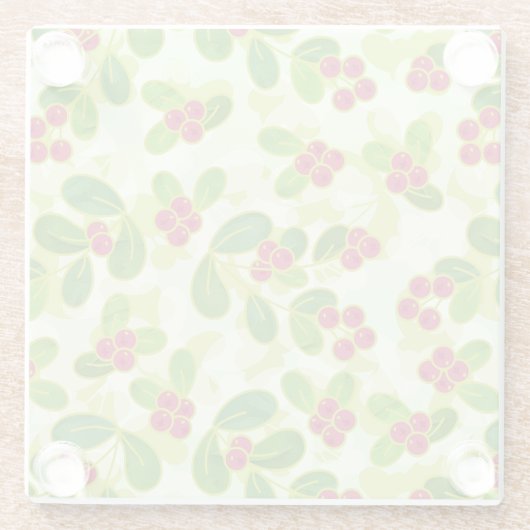 Feestelijk Cranberry fruitpatroon, groen Glazen Onderzetter (Achterkant)