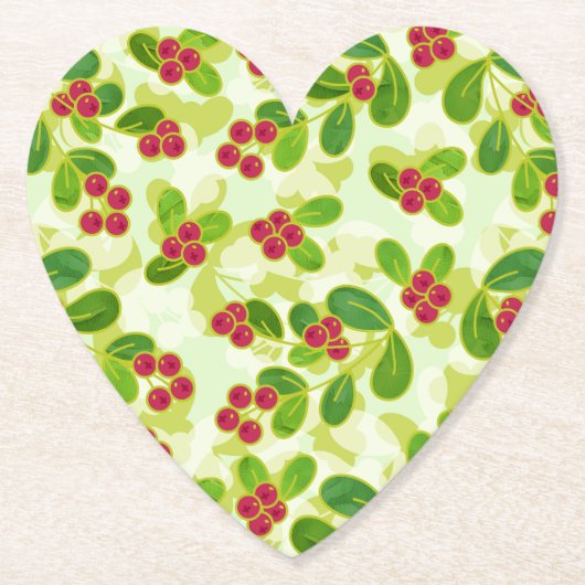 Feestelijk Cranberry fruitpatroon, groen Kartonnen Onderzetters (Voorkant)