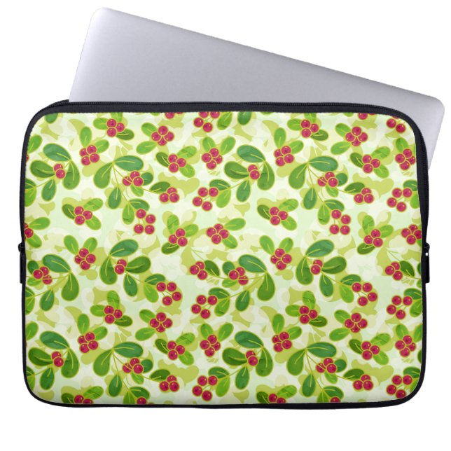 Feestelijk Cranberry fruitpatroon, groen Laptop Sleeve (Voorkant)