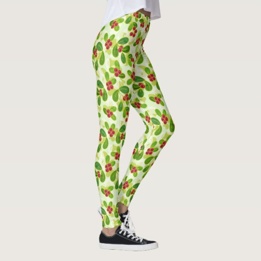 Feestelijk Cranberry fruitpatroon, groen Leggings (Rechts)