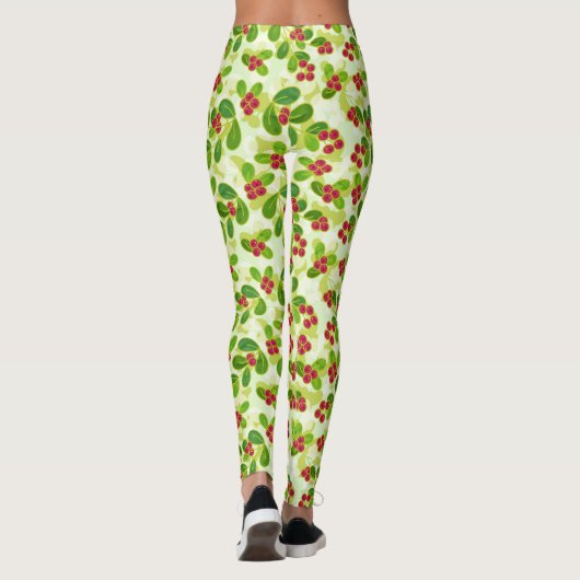 Feestelijk Cranberry fruitpatroon, groen Leggings (Achterkant)