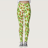 Feestelijk Cranberry fruitpatroon, groen Leggings (Voorkant)