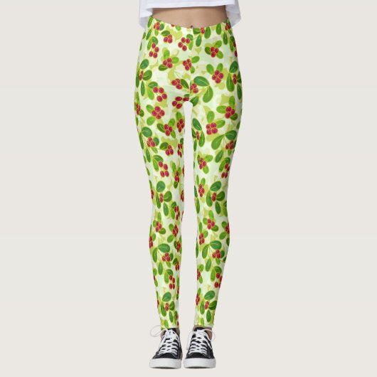 Feestelijk Cranberry fruitpatroon, groen Leggings (Voorkant)