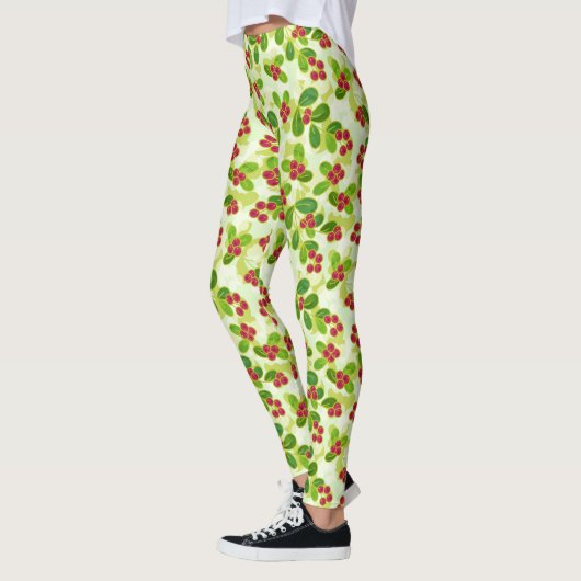 Feestelijk Cranberry fruitpatroon, groen Leggings (Links)