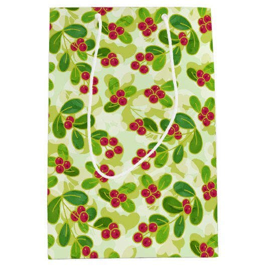 Feestelijk Cranberry fruitpatroon, groen Medium Cadeauzakje (Voorkant)