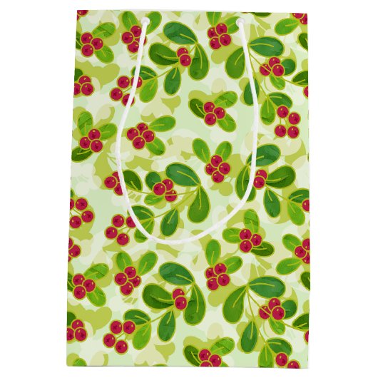 Feestelijk Cranberry fruitpatroon, groen Medium Cadeauzakje (Achterkant)