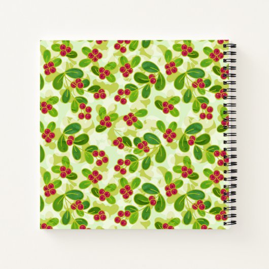 Feestelijk Cranberry fruitpatroon, groen Notitieboek (Achterkant)