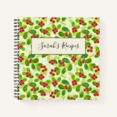 Feestelijk Cranberry fruitpatroon, groen Notitieboek (Voorkant)