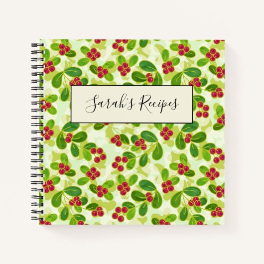 Feestelijk Cranberry fruitpatroon, groen Notitieboek (Voorkant)