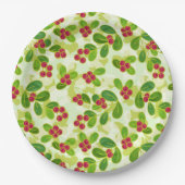 Feestelijk Cranberry fruitpatroon, groen Papieren Bordje (Voorkant)