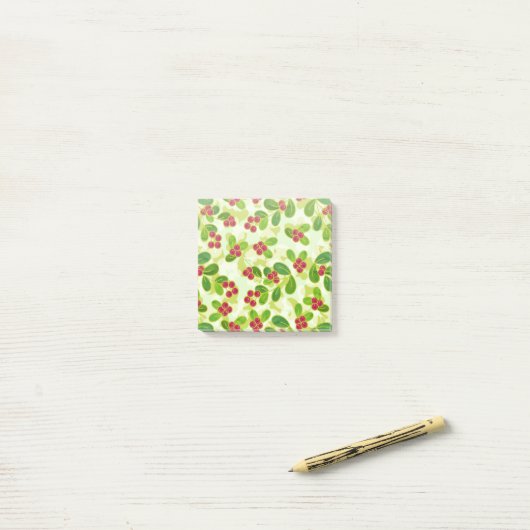 Feestelijk Cranberry fruitpatroon, groen Post-it® Notes (Op bureau)