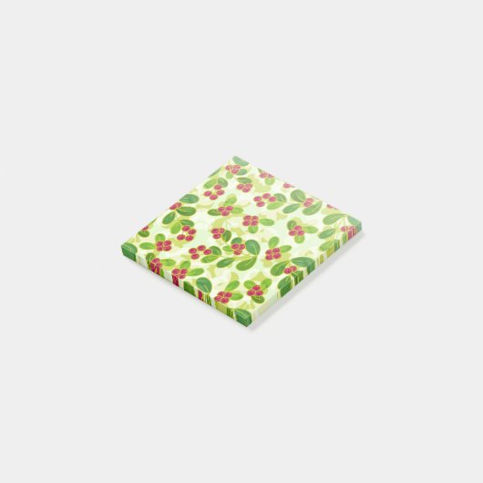 Feestelijk Cranberry fruitpatroon, groen Post-it® Notes (Schuin)