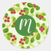 Feestelijk Cranberry fruitpatroon, groen Ronde Sticker (Voorkant)