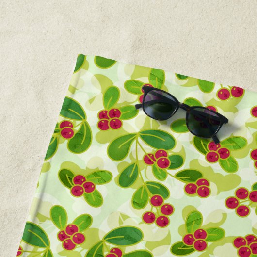 Feestelijk Cranberry fruitpatroon, groen Strandlaken (In situ)