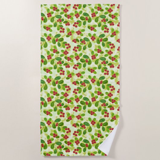 Feestelijk Cranberry fruitpatroon, groen Strandlaken (Voorkant)