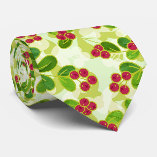 Feestelijk Cranberry fruitpatroon, groen Stropdas (Opgerold)