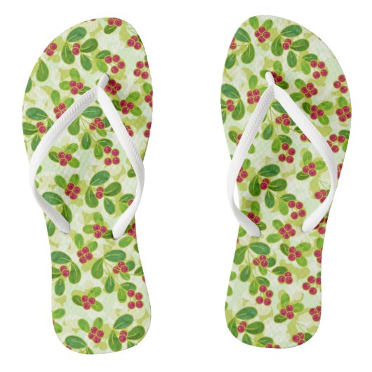 Feestelijk Cranberry fruitpatroon, groen Teenslippers (Voetbed)