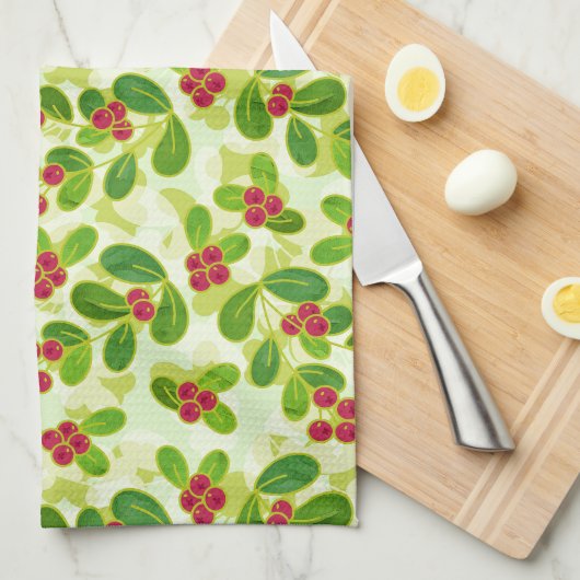 Feestelijk Cranberry fruitpatroon, groen Theedoek (Quarter Fold)
