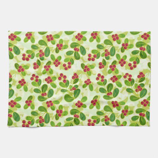 Feestelijk Cranberry fruitpatroon, groen Theedoek (Horizontaal)